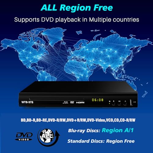 HD 1080P HD Blu-Ray DVD-Player für Fernseher mit HDMI/AV/Koaxialausgang, USB-Eingang, Multimedia-Disc-Wiedergabe, Wiedergabe aller DVDs und Region A 1 Blu-Rays für Zuhause – Bild 6