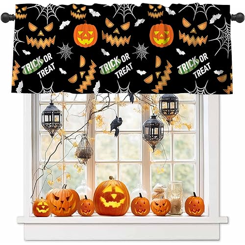 Nextchange Halloween Black Ghost Window Valances Pumpkin Bats Web Kitchen Short Curtains with Rod Pocket Valance Drapes Farmhouse Window Treatment for Living Room Bathroom Decor 54 X 18