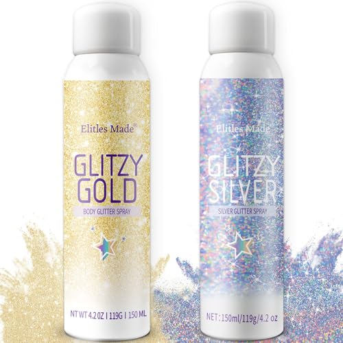 Spray para el pelo con purpurina, 2 unidades, spray de purpurina para el cuerpo, brillo corporal y cuerpo, brillante, brillante, dorado, para ropa de niños y mujeres, para fiestas y bares de