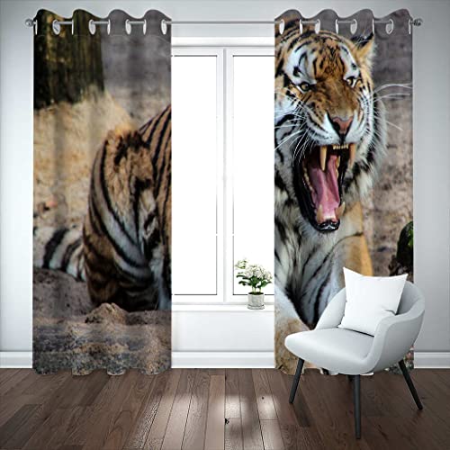 PVMLVM Gardinen Kinderzimmer Schlafzimmer B300cm x H280cm Thermovorhang Verdunkelungsvorhang Modern Polyester Vorhänge 3D Gedruckt Tiger-Tier-Muster Muster Blickdicht Ösenvorhang 2Er Set Cover