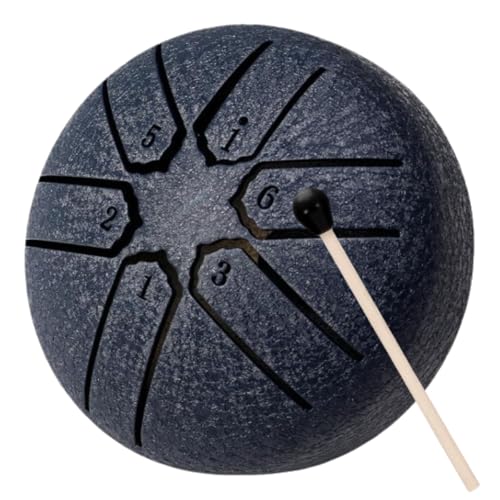 Steel Tongue Drum Rain Chime, Rain Drum for Outside Garden, 3 Inch 6 Notes Steel Tongue Rain Drum Chakra Drum for Rain Outdoor, Waterproof Mini Handpan Drum with Drumsticks, Drumstick Rack (Dark Blue)