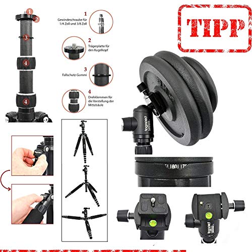 Fotostativ togopod Luisa II aus Aluminium 1,60m inklusiv 360° Kugelkopf + Tasche + Schnellwechselplatte. (Packmaß 35cm… – Bild 4
