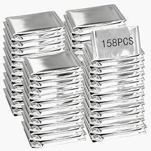 158 Pcs Emergency Blanket Bulk Silver Foil Reflective Supplies Set Survival Thermal Blanket Kit for Outdoors Camping Hiking First Aid Shelter Space