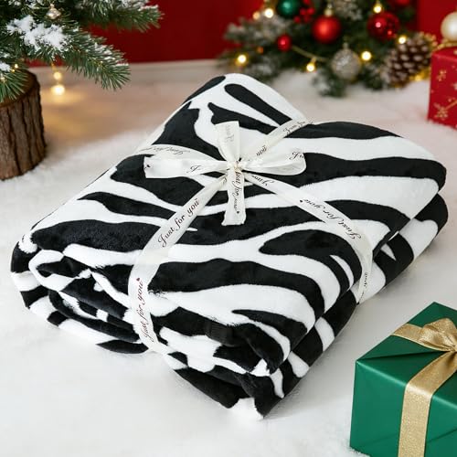 Manta PU MEI Fuzzy Flannel para Sofá, Cama, Estampado Cebra Blanco y Negro - Ligera y Doble Cara Súper Suave, 50" x 60" pulgadas miniatura 5