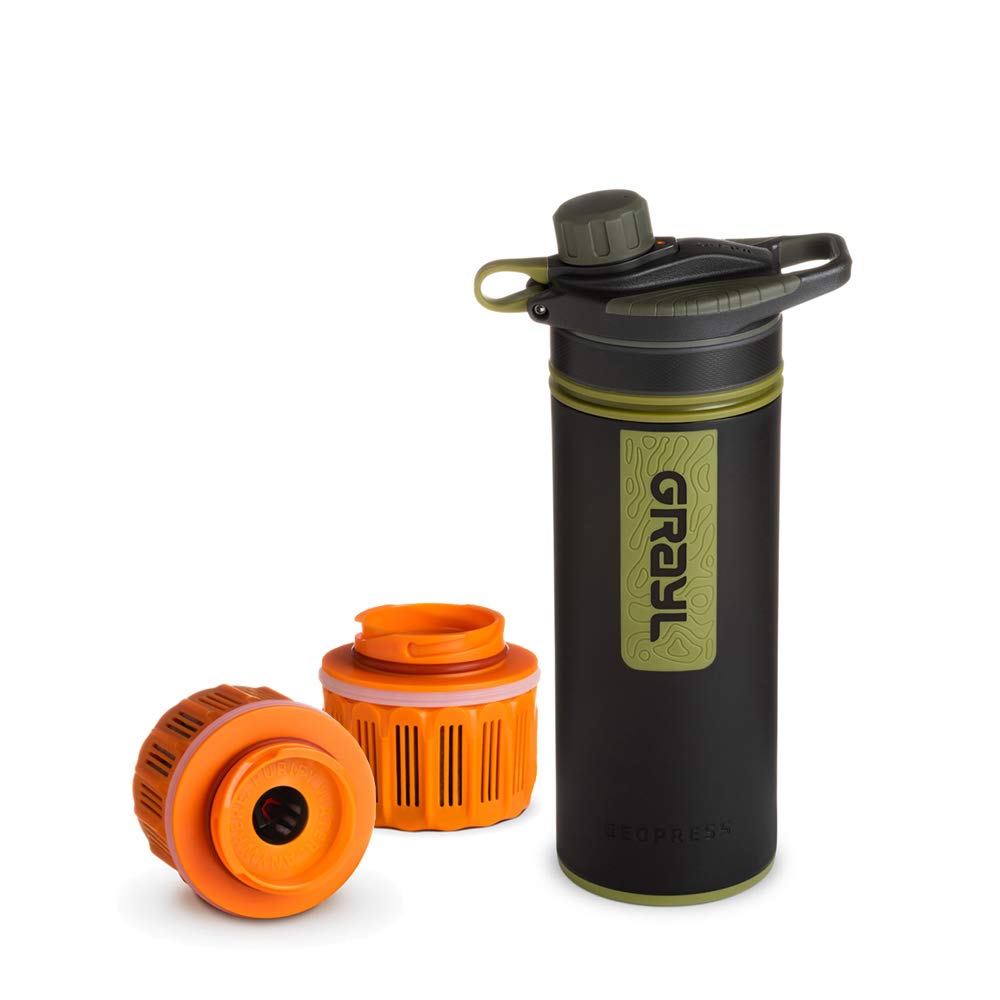 Grayl GeoPress Outdoor- & Reisewasserfilter | für 250L Wasser | Filterkartusche wechselbar | Black Camo mit 2 Ersatzfilter