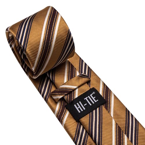 Image of Hi-Tie 70 inches Ties for Men Silk Extra Long Necktie and Pocket Square Cufflinks Set Men Big and Tall Tie Business