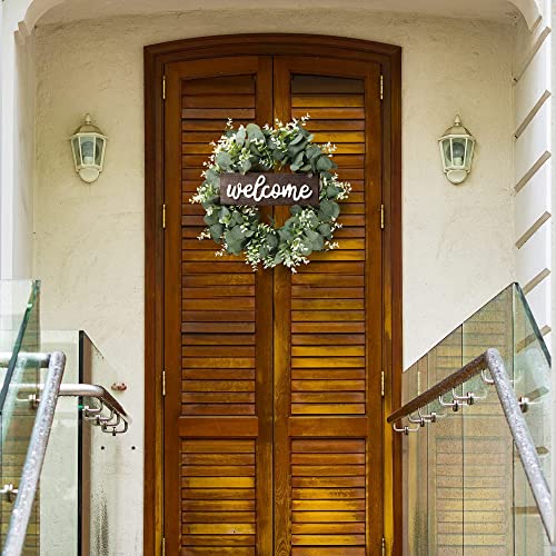 Sggvecsy 16In Artificial Eucalyptus Wreath With Welcome Sign Green Eucalyptus Leaf Wreath Greenery Wreath Round Leaves Wreath For Front Door Wall Window Festival Farmhouse Porch Patio Garden Decor #TOP2