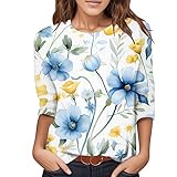 Damen Shirt 3/4 Arm - Frauen Casual Rundhals DREI Ärmel Retro Ethnischen Stil Gedruckt T Shirt Casual Top Shirt Damen 3/4 Arm Oversize