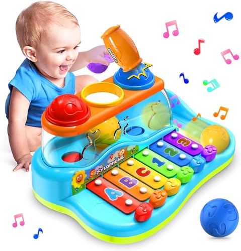 Yerloa Baby Xylophone Toys for 1 Year Old Girls Boys Gifts,Balls Pound & Hammering Musical Toy for 1 Year Old,Piano Toys Educational Presents Gifts for 6-12 12 18 Month Girls Boys