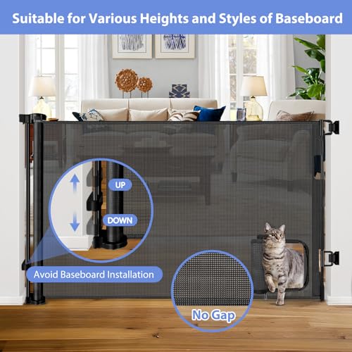 Retractable Baby Gate with Cat Door