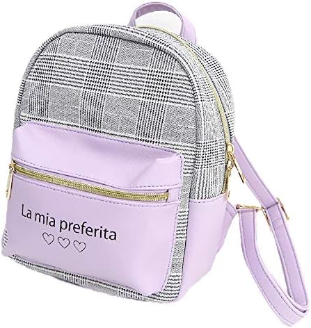 Amazon ミニリュック 女の子 かわいい おしゃれ 小学生 ガールズ リュック パステル グレンチェック 合皮 異素材 パープル Angela Carina リュックサック