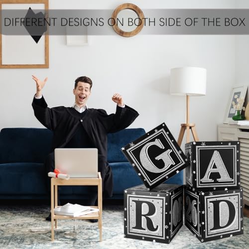 Image of Black and Silver Graduation Decorations Class of 2026 Balloon Boxes with inchGRAD inch and inchCLASS OF 2026 inch Letters Graduation Boxes for High School and College Announcements