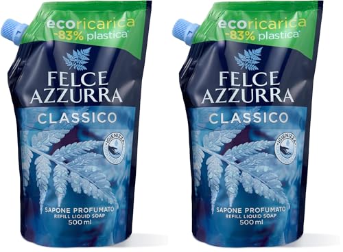 Felce Azzurra - Ricarica Sapone Liquido Mani e Viso Classico Profumato, Igienizza e Idrata, Sapone Mani e Detergente Viso Gel per Igiene Quotidiana, Delicato e Dermatologicamente Testato, 500 ml