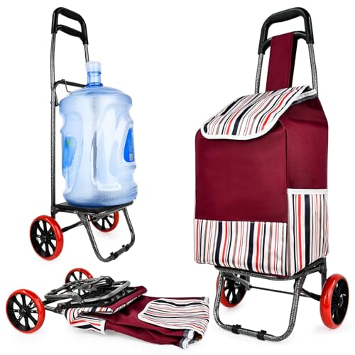 Listado de Carritos para Mandado Walmart que puedes comprar esta semana. 45 GKMJ Carrito de Compras Plegable con Ruedas,Carrito de Compras para Alimentos,Carrito Sencillo Plegable para Mandado,Bolsa Oxford Extraíble,para Compras,Lavandería (Granate)