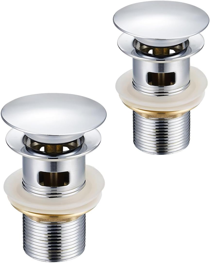 X spring Pop Up Waste, 2 Pack Universal Click Clack Sprung Plug Waste with Overflow, Bathroom Sink Drain Stopper for Easy Installation and Maintenance
