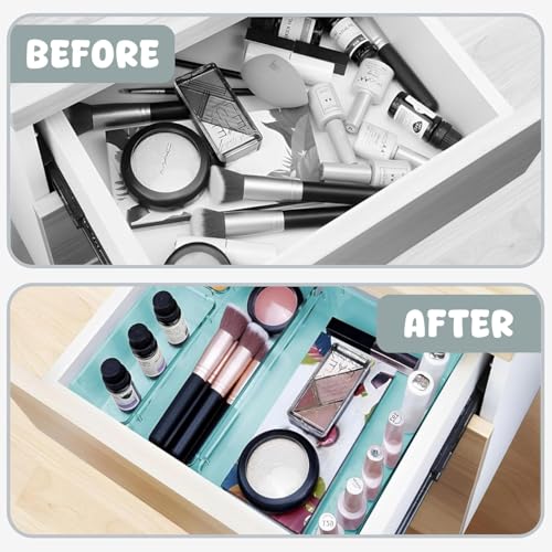 Image of HOMIFLY 20 Piece Unbreakable Drawers Organisers /Multipurpose Drawer Organizer Tray /Storage Box for Dressing Table /Makeup Organiser Tray /Storage Bins For Bathroom /Kitchen (Seablue)