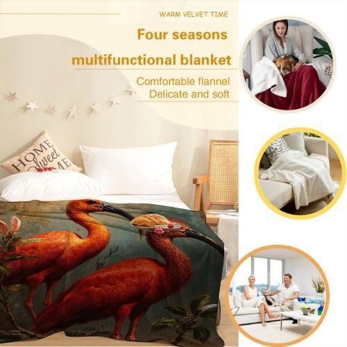 Manta tamaño King con flamencos rojos, manta de franela de alta calidad de 86 x 94 pulgadas, se adapta a camas tamaño King como cubrecolchón o capa cálida, cobertura completa, lujo de hotel en