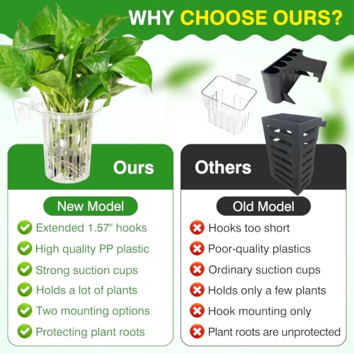 Image of Borlech New Upgraded Large Aquarium Plant Holder with 1.57-inch Extension Hooks and Suction Cups for Fish Tank Aquaponic Plant Cultivation and Aquascape Accessories Decorations (2 Pack) Transparent