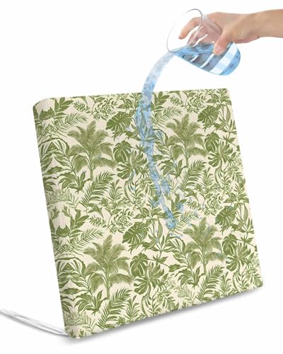 2 Pack Green Palm Leaf Waterproof Cushion Covers with Ties, Outdoor Patio Chaise Lounge Chair Seat Cushion Slip Covers Replacement(Only Cover) Watercolor Summer Leaves 20