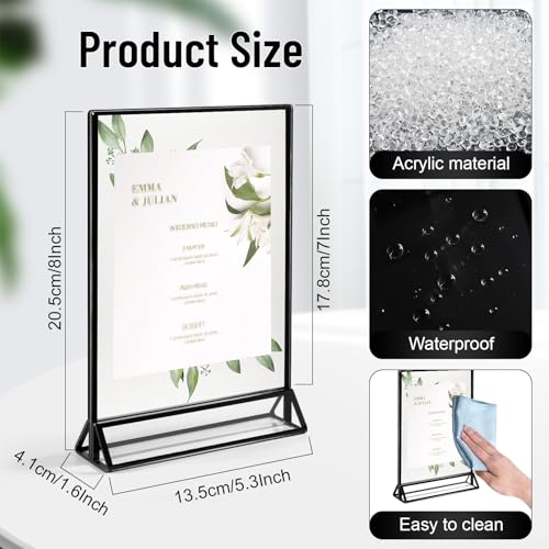Cptoion 6 Stück Transparente Acryl-Schilderhalter, 13,5 x 17,8 cm Doppelseitiger Bilderrahmen in Schwarz, Präsentationsständer für Menüs, Tischnummern und Flyer für Büro, Hochzeit, Veranstaltungen