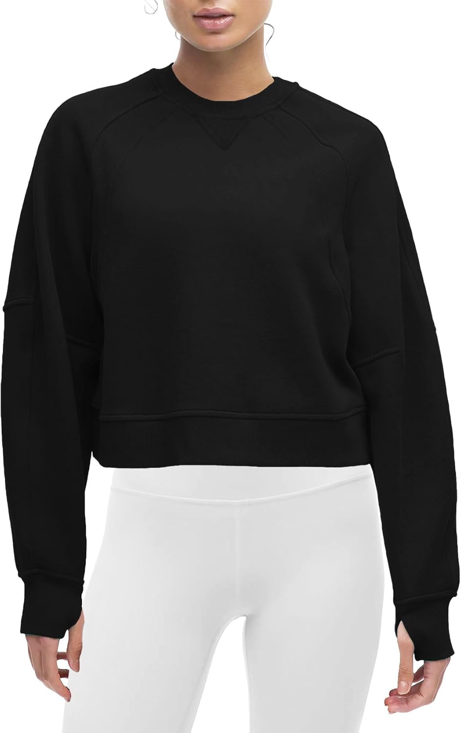 Topstype Women's Fleece Cropped Oversized Sweatshirts with Thumb Hole for Cold Weather