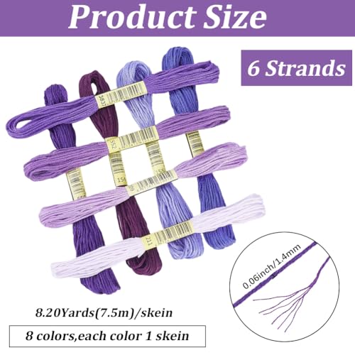 Image of 1 Box 65.6 Yards 8 Skeins 6 Ply Purple Cotton Variegated Friendship Bracelet String Cross Stitch Floss Gradient Yarn Embroidery Assorted Bulk Thread Set for Hand Sewing Making Crochet DIY