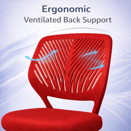 Image of Modern Ergonomic Office Chair, Red, Mesh Back Design with Chrome Base, Adjustable Height, Rolling Wheels