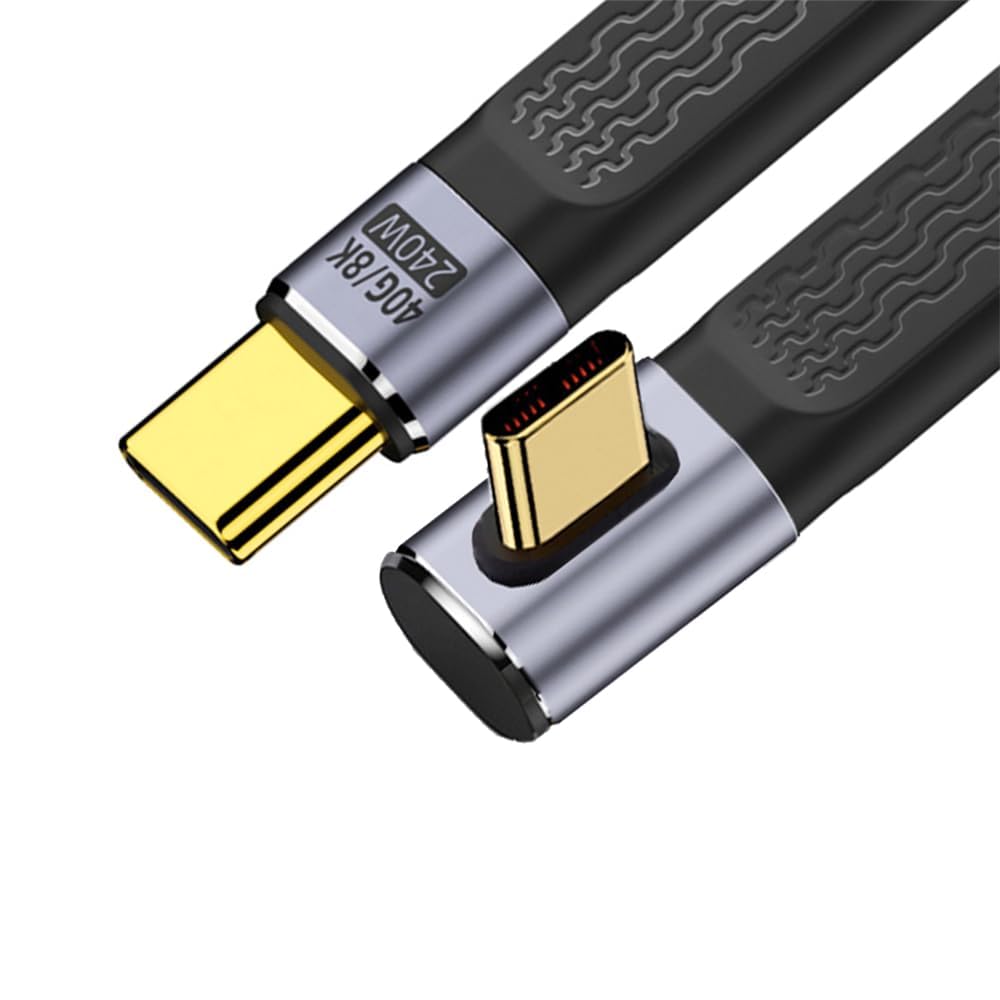 ETZIN 8K Flat Slim Fpc Data Cable 240W Type-C Usb-C Male To Male Low Profile Angled Usb4 40Gbps 100W Cord For Laptop Phone 13Cm Epl-1165Cc,40Gbps/8K Black.-picture-19