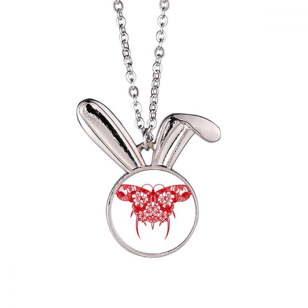 Collier cerf-volant chinois et son lapin rouge finement ciselé
