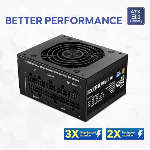 Image of Vetroo 850W SFX Power Supply ATX 3.1 & PCIE 5.1 Ready, 80 Plus Gold Certificate Fully Modular, 90mm FDB Fan for Low-Noise Operation, SFX-to-ATX Bracket, 10-Year Warranty - Black