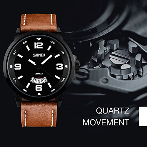 image for cofuo Mens Fashion Dress Analog Quartz Watch with Brown Leather Band U
