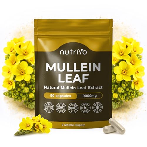 Mullein Leaf Extract for Lungs | Mullein Leaf Capsules - 9000mg from 20:1 Mullein Leaf Extract | for Lung Cleanse & Mucus Relief | 90 Capsules - 3 Month Supply