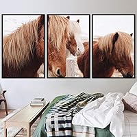3 Piece Framed Canvas Wall Art Horsing Around Animals Farmhouse/Country Fun Horse Living Room - 16