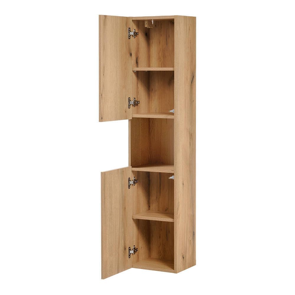 [en.casa] Mobile a Colonna Pensile da Bagno NEWPORT Armadio da Parete con 2 Ante Reversibili 2 Ripiani e Scomparto Aperto 140x30x25 cm - Effetto Rovere Coast Evoke