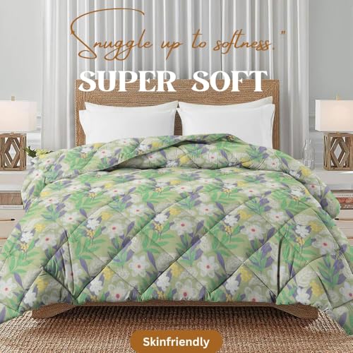 Image of Amazon Brand - Umi 220 GSM Reversible Microfiber AC Comforter /Duvets for Mild Winter | All Season King Size 3 Layered Quilted Blanket for Single Bed (228 cm x 152 cm Light Green & White & Blue)