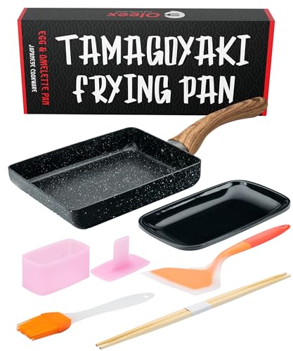 Comparison: Best Japanese Omelette Pan 6 Oleex Tamagoyaki Pan Set – Japanese Omelette Pan with Kitchen Cooking Tools Like Musubi Mold, Spatula & Other Omelet Accessories – Multifunctional PFOA-Free Nonstick Square Frying Pan – 5x7 Inches