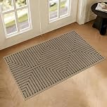 Homcomodar Washable Door Mats Indoor Dirt Trapper Absorbent Doormat Non Slip Front Door Mat Inside 43 x 75 cm Geometric Lines Low Profile Doormats for Entrance Kitchen Bedroom, Brown