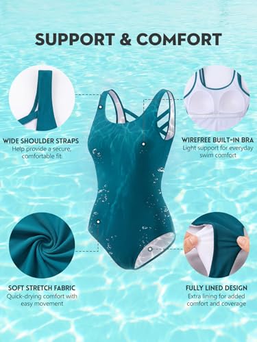 Image of American Trends Athletic One Piece Swimsuits for Women Modest Bathing Suits Criss Cross Back Water Aerobics Swimwear