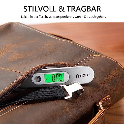 Gepäckwaage FREETOO Digitale Kofferwaage Tragbare Hängewaage LCD-Anzeige mit Hintergrundbeleuchtung Tara-Funktion praktisch für Reisen/Familienleben bis 50KG (Silber) 6