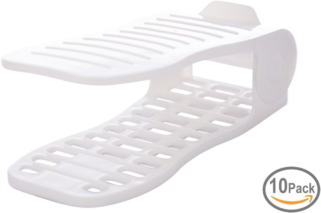 [10 Pack - Shoe Slots - Adjustable Shoe Organizer - White Shoe Stackers