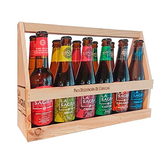 La Sagra cesta de madera de cervezas artesanas. 12 botellas de 330 ml