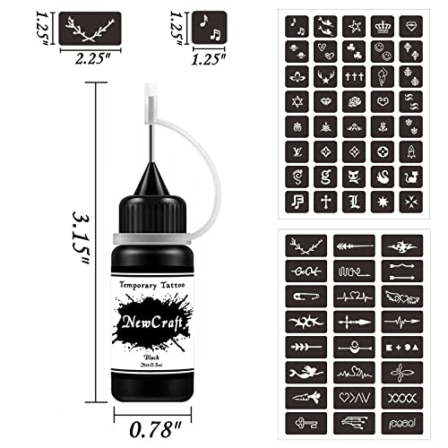 Temporary Tattoo Kit With 5 Colors Fruity Ink And 64 Patterns Adhesive Stencils, Semi Permanent Tattoo Inkbox Similar To Cones For Adult/Kids Body Makers, Classical Black/Red/Green/Purple/Blue As Diy Tattoos And Ideal Gift #TOP1