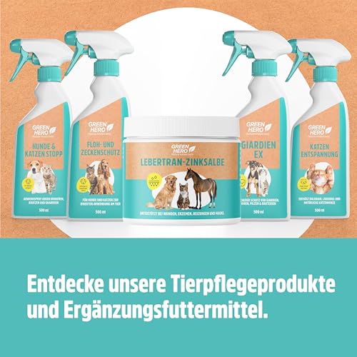 GreenHero Lebertran-Zinksalbe, 500g, bei Hautproblemen von Haustieren, unterstützend bei Wunden, Reizungen, Juckreiz, Mauke und Anderen Hautproblemen, für Pferd, Hund, Katze und Co