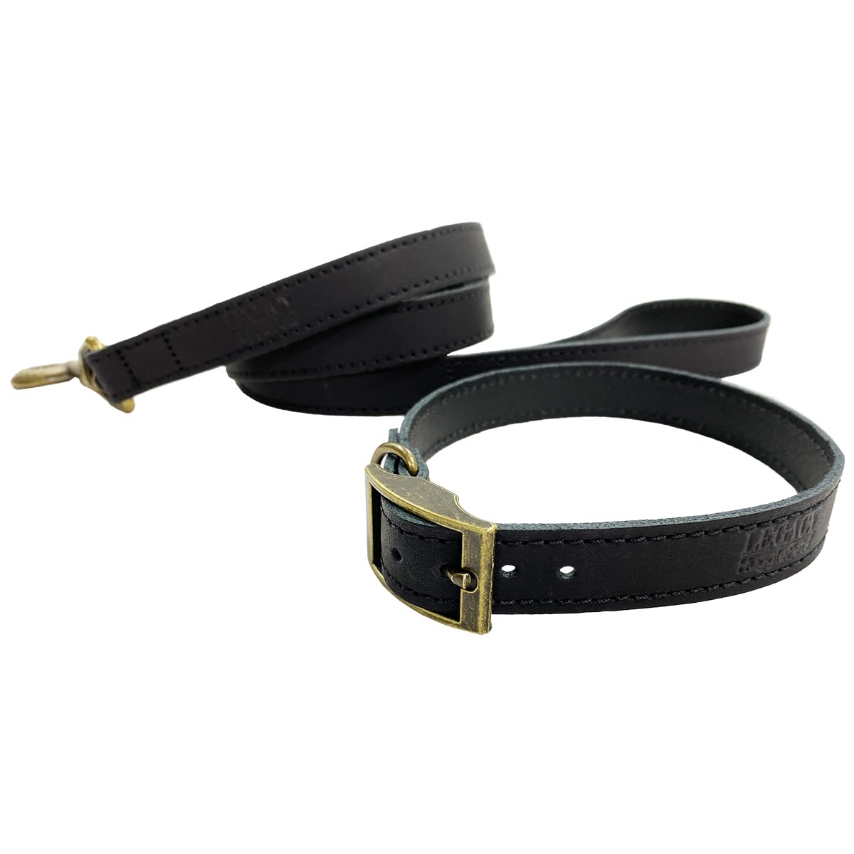HugglePets Leather Dog Collar and Lead Set Legacy British Handmade Leather (Black, Extra Small 25-30cm), Extra Small 25 - 30cm