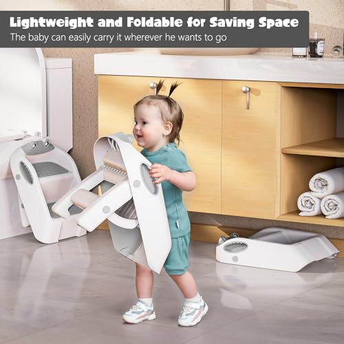 Tritthocker Kinder, 2 Stufen Kinderhocker, Trittschemel für Baby, Robuster Hocker Zweistufiger Tritthocker für Badezimmer, Waschbecken und Toilette, Anti-Kipp und Anti-Rutsch, Sicherer für Kleinkinder