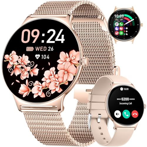Reloj Inteligente Mujer con Llamada Bluetooth, 1,43'' AMOLED Ultrafino Smartwatch Mujer, Recordatorio, 100+ Modos Deportivos, Frecuencia Cardíaca/Sueño, Reloj Despertador Digital, Regalo iOS Android
