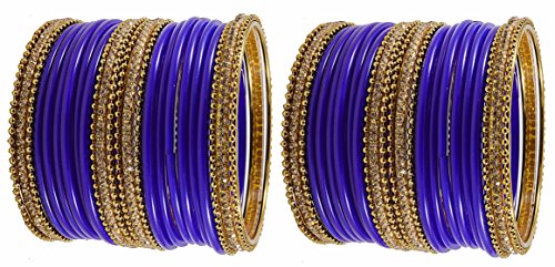 Image of NMII Glass With Zircon Gemstone Studded Worked and Ball Chain Or Plane Gloosy Finished Bangles Set For Women and Girls