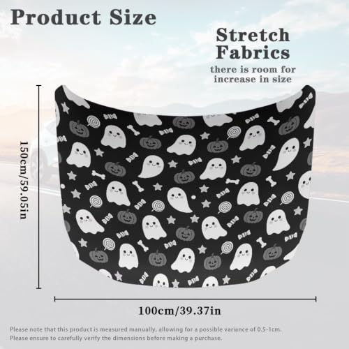Image of Cute Ghost Pumpkin Print Car Hood Cover Protector 59x39 Inch Stretchable Auto Hood Wraps Waterproof Halloween Automotive Exterior Accessories for Most SUV Sedans Trucks