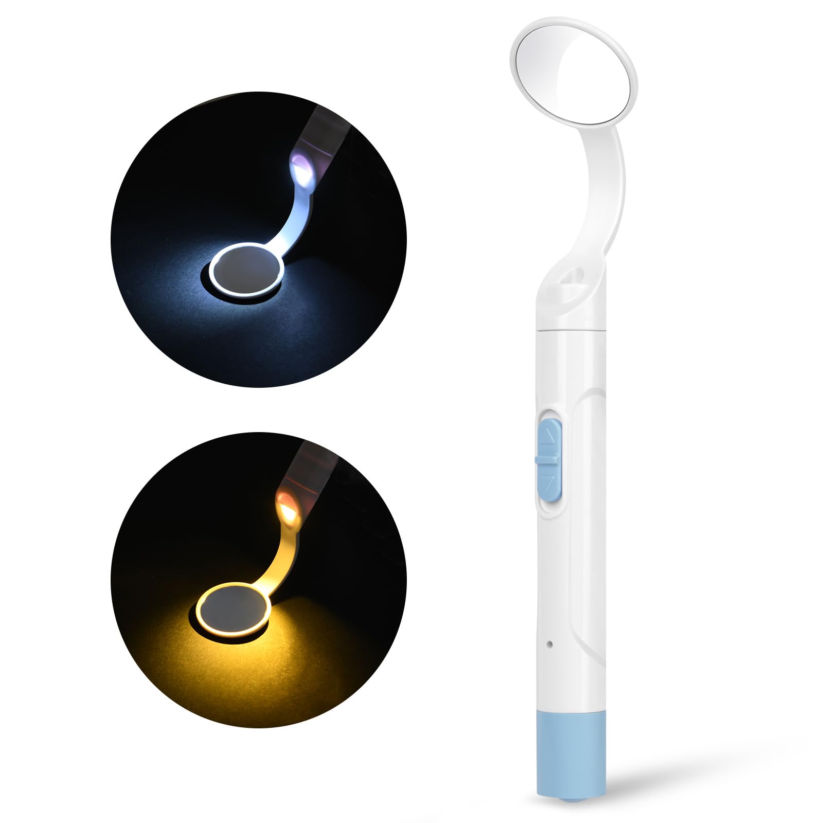 Flintronic Espejo Dental con Luz LED Recargable, 1 Pieza, Antivaho, Carga USB, 2 Modos de Luz, Azul