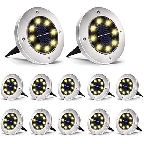 Aogist Solar Ground Lights 12 Packs, 8 LED Solar Garden Lights, Waterproof Outdoor Solar Disk Lights, In-ground Outdoor Landscape Lights for Pathway Yard Walkway Patio Lawn Path (Warm White) Cover